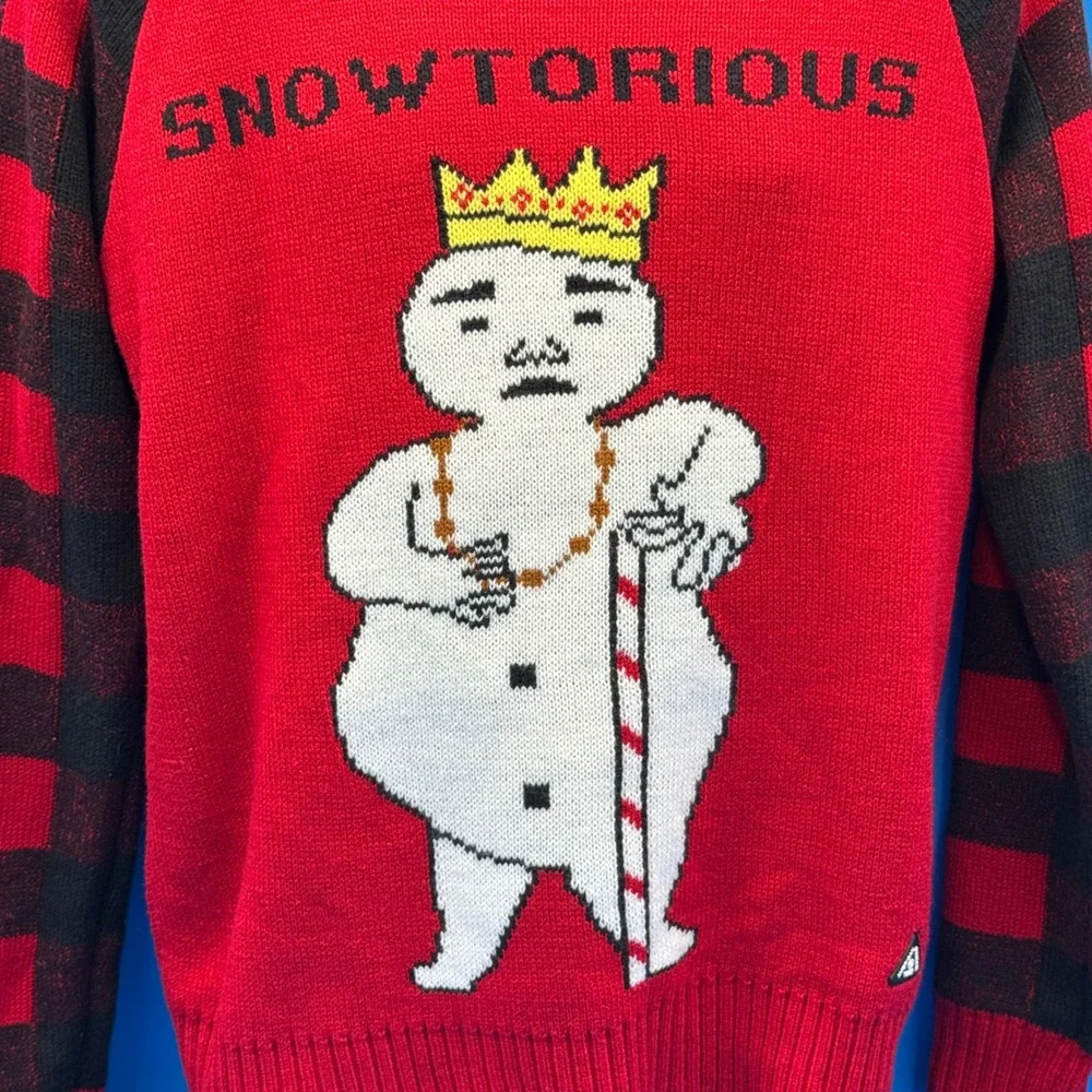 American‎ Stitch Snowtorious Red Black Buffalo Plaid Ugly Christmas Sweater L
